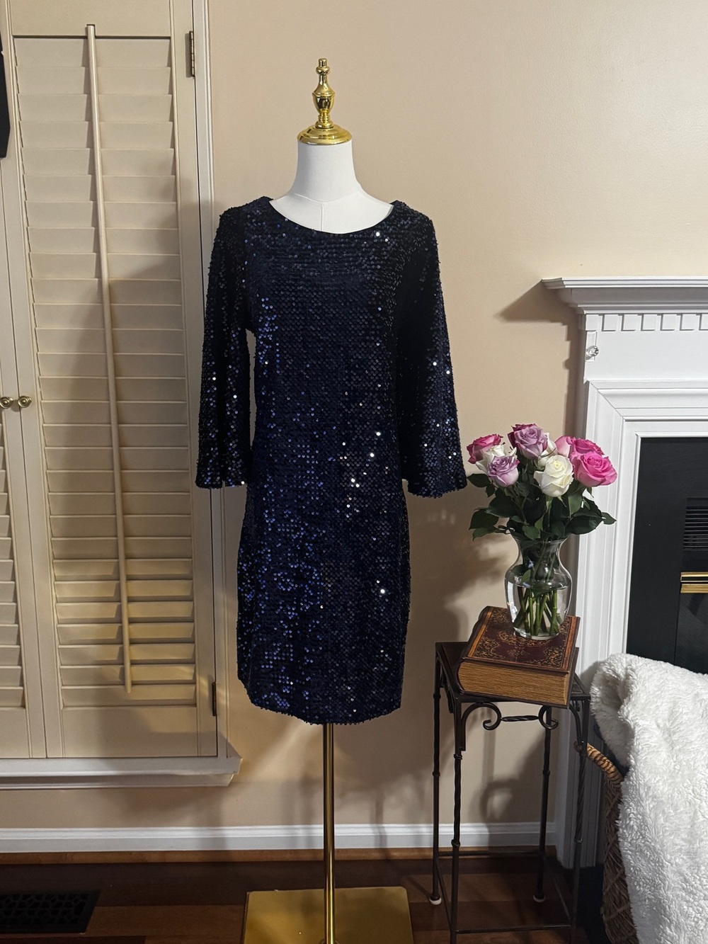 Chico's Navy Blue Sequin Shift Dress